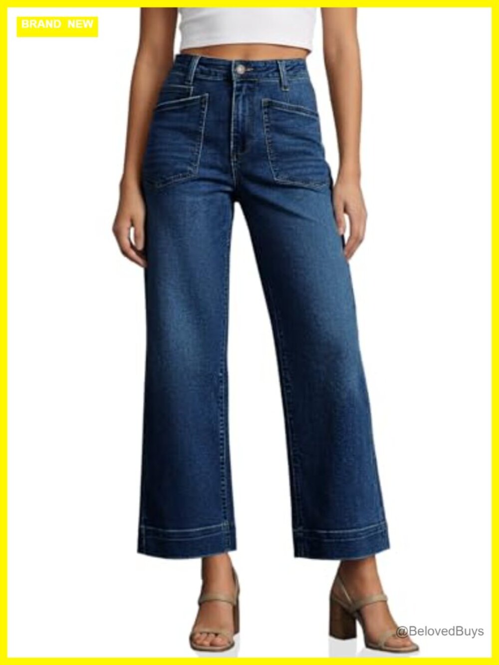 High Waisted Cropped Wide Leg Jeans Stretch Denim Ankle Pants